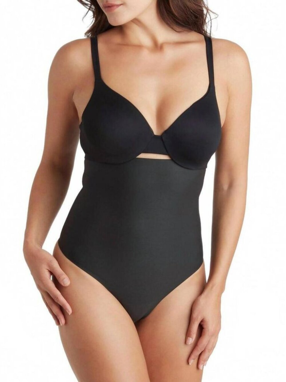 NWT TC FineIntimates Black High-Waist Firm Control Sleek Essentials Thong Medium